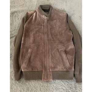 Peter England Cowhide Leather Jacket Mens M Brown Vintage Sweater Arms Taiwan